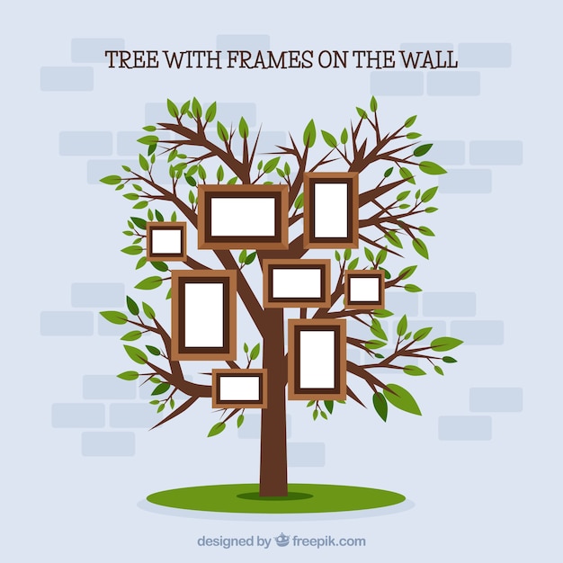 Free vector flat tree with photo frames on the wall