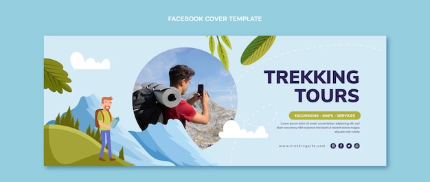 Free vector flat trekking social media cover template