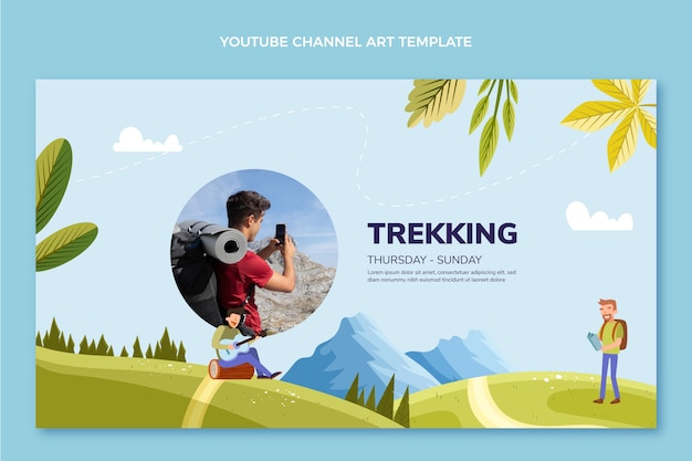 Vettore gratuito flat trekking canale youtube art