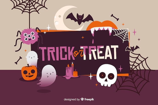 Free vector flat trick or treat halloween background