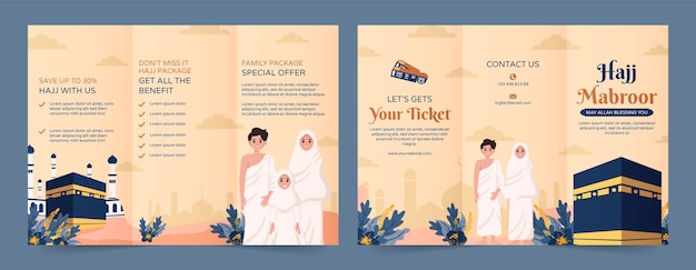 Flat trifold brochure template for hajj pilgrimage
