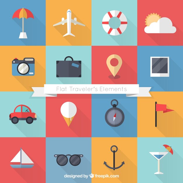 Flat trip elements icons