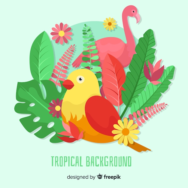 Vettore gratuito piatto sfondo tropicale