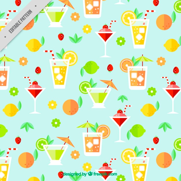 無料Vector 平らなトロピカルドリンクパターン