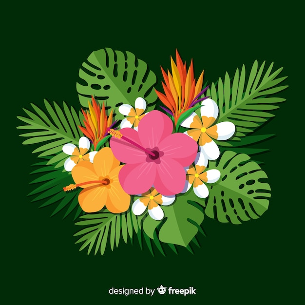 Free vector flat tropical flowers and leaves