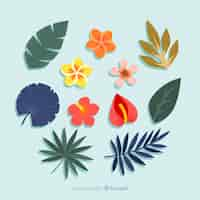 Free vector flat tropical flowers and leaves