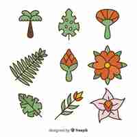 Free vector flat tropical flowers and leaves