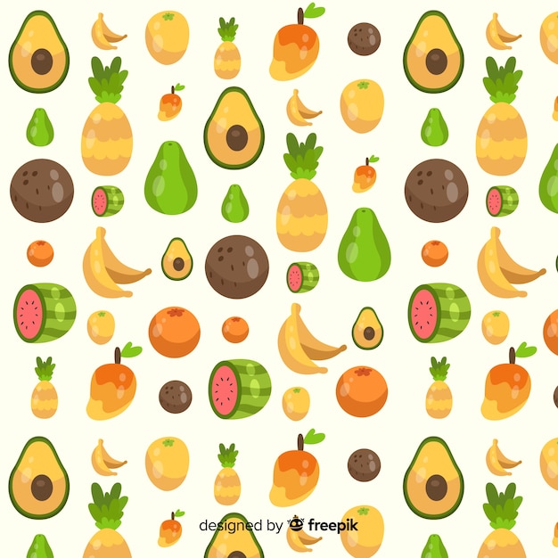 Бесплатное векторное изображение Плоские тропические фрукты шаблон
