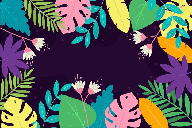 Flat tropical leaves background