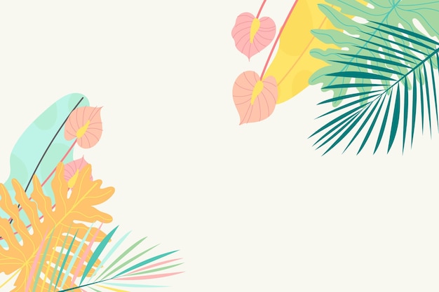 Flat tropical leaves background