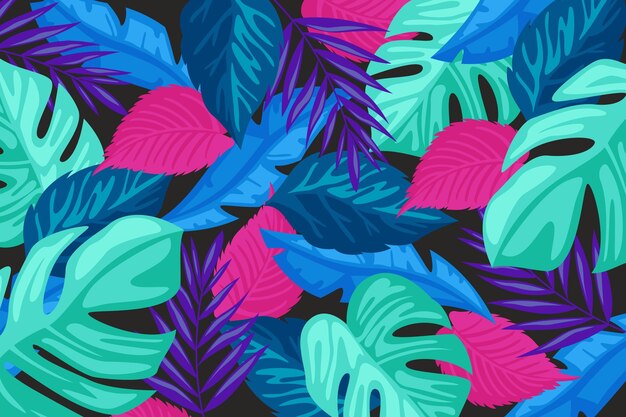 Flat tropical leaves background