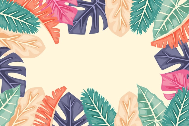 Flat tropical leaves background