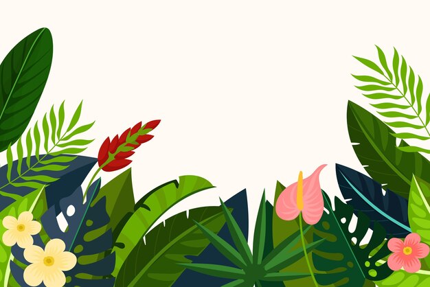 Flat tropical leaves background