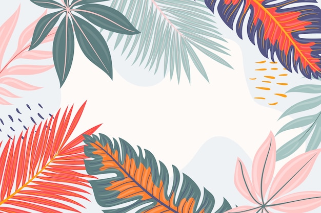 Flat tropical summer background with leaves