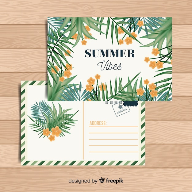 Free vector flat tropical summer holiday postcard