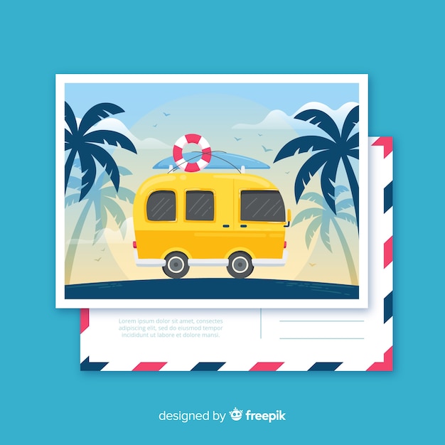 Free vector flat tropical summer holiday postcard