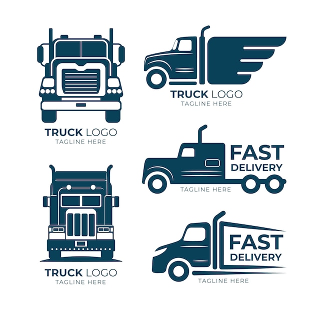Flat truck logo collection Premium Vector