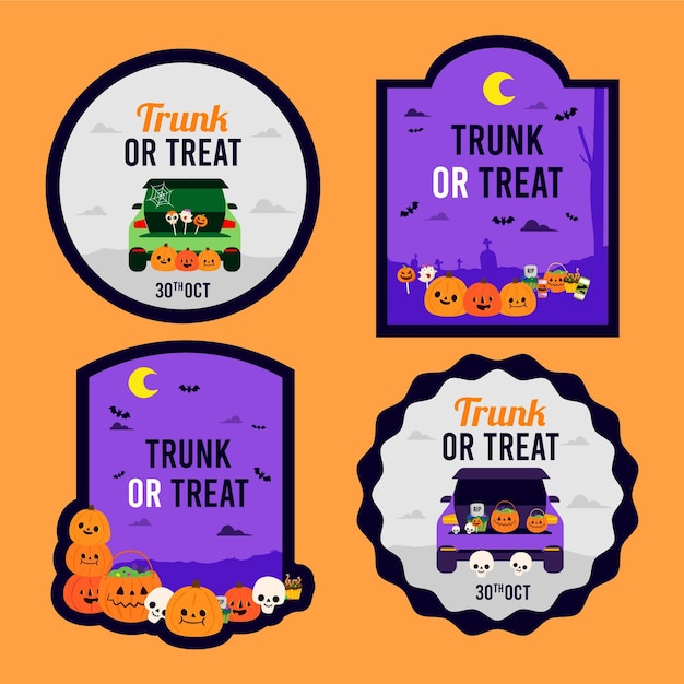 Free vector flat trunk or treat badges collection