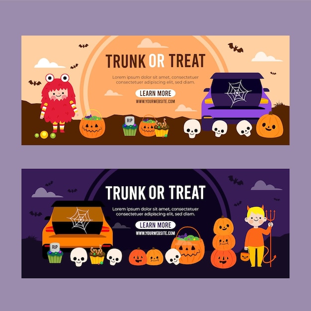 Flat trunk or treat banners set Free Vector