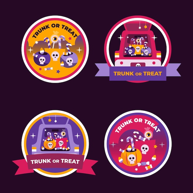 Free vector flat trunk or treat labels collection