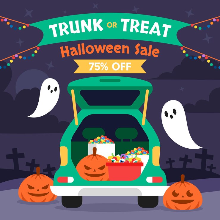 Free Vector flat trunk or treat sale illustration