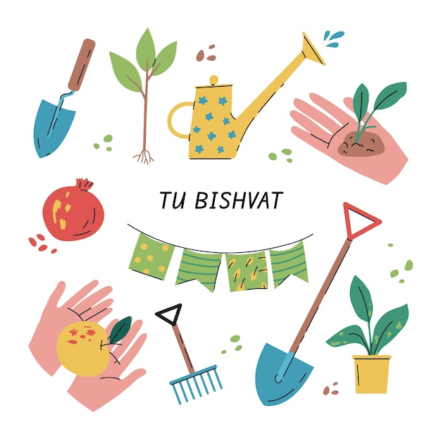 Flat tu bishvat design elements collection