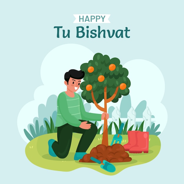 Free vector flat tu bishvat illustration