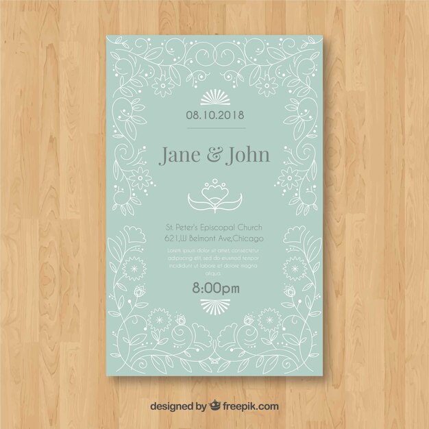 Flat turquoise wedding invitation