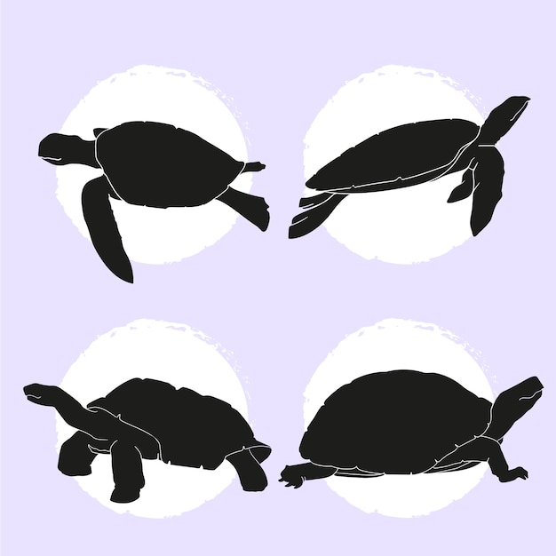 Free vector flat turtle silhouettes collection