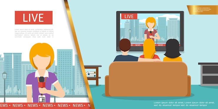 無料Vector フラットテレビニュースのコンセプト
