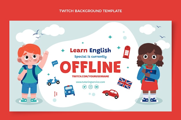 Free vector flat twitch background for english learning lessons