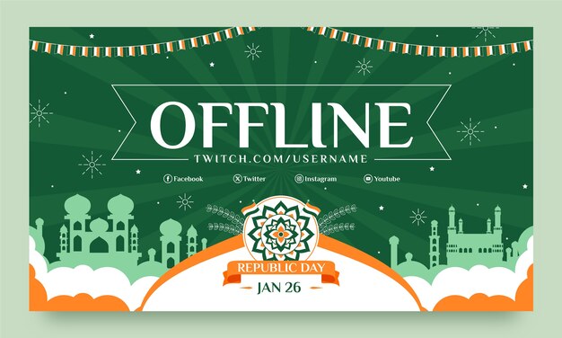 Flat twitch background for indian republic day holiday