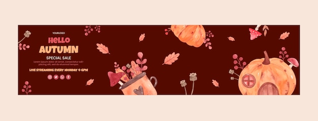 Free vector flat twitch banner template for autumn celebration