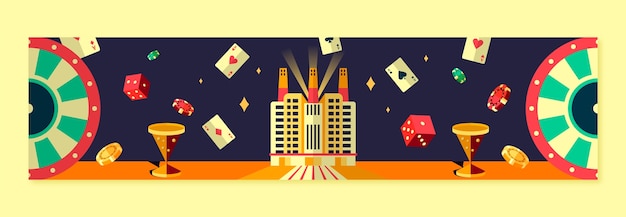 Vettore gratuito modello di banner a contrazione piatta per la notte del casinò e il gioco d'azzardo