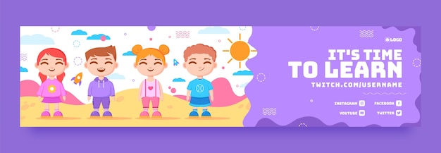 Flat twitch banner template for children