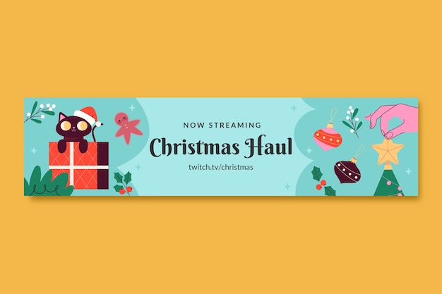 Free vector flat twitch banner template for christmas market