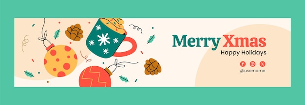 Flat twitch banner template for christmas season celebration