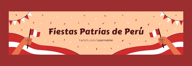 Плоский шаблон twitch баннера для празднования перуанских праздников patrias