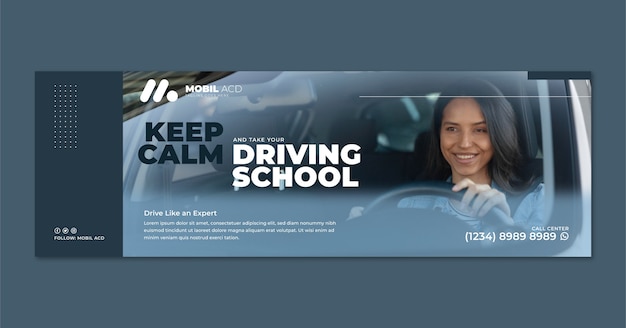 Flat twitter header for driving school