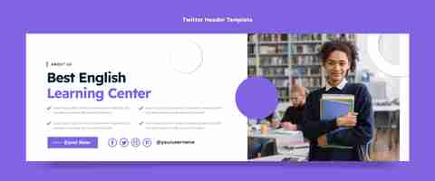 Free vector flat twitter header for english learning lessons