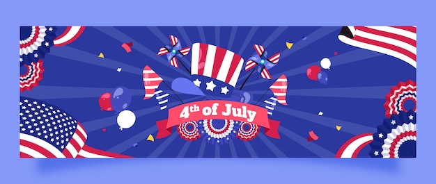 Free vector flat twitter header template for american 4th of july celebration