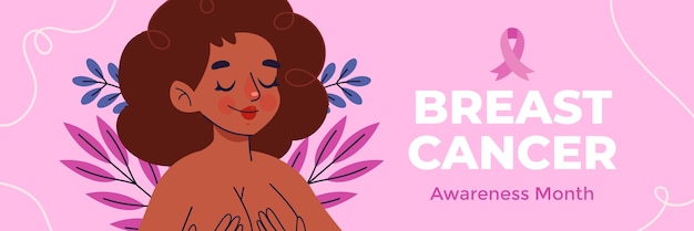 Free vector flat twitter header template for breast cancer awareness month