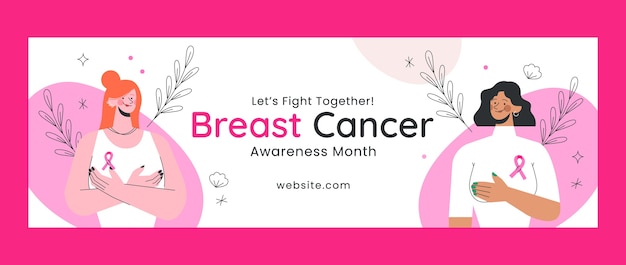 Free vector flat twitter header template for breast cancer awareness month