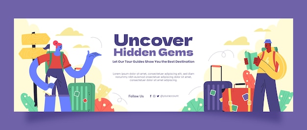 Free vector flat twitter header template for guided tours