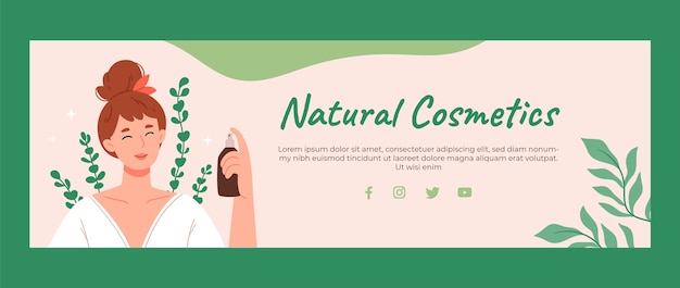 Vettore gratuito modello di intestazione twitter piatto per prodotti cosmetici naturali