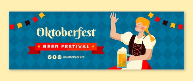 Flat twitter header template for oktoberfest celebration