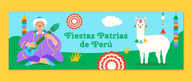 Free vector flat twitter header template for peruvian fiestas patrias celebrations