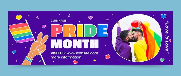 Free vector flat twitter header template for pride month celebration