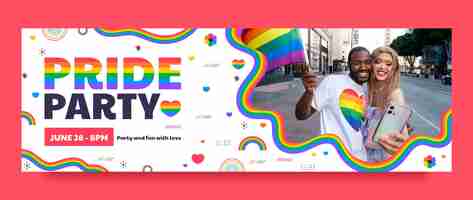 Free vector flat twitter header template for pride month celebration