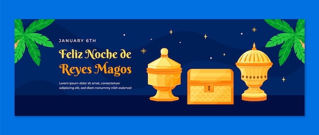 Modello di intestazione flat twitter per reyes magos